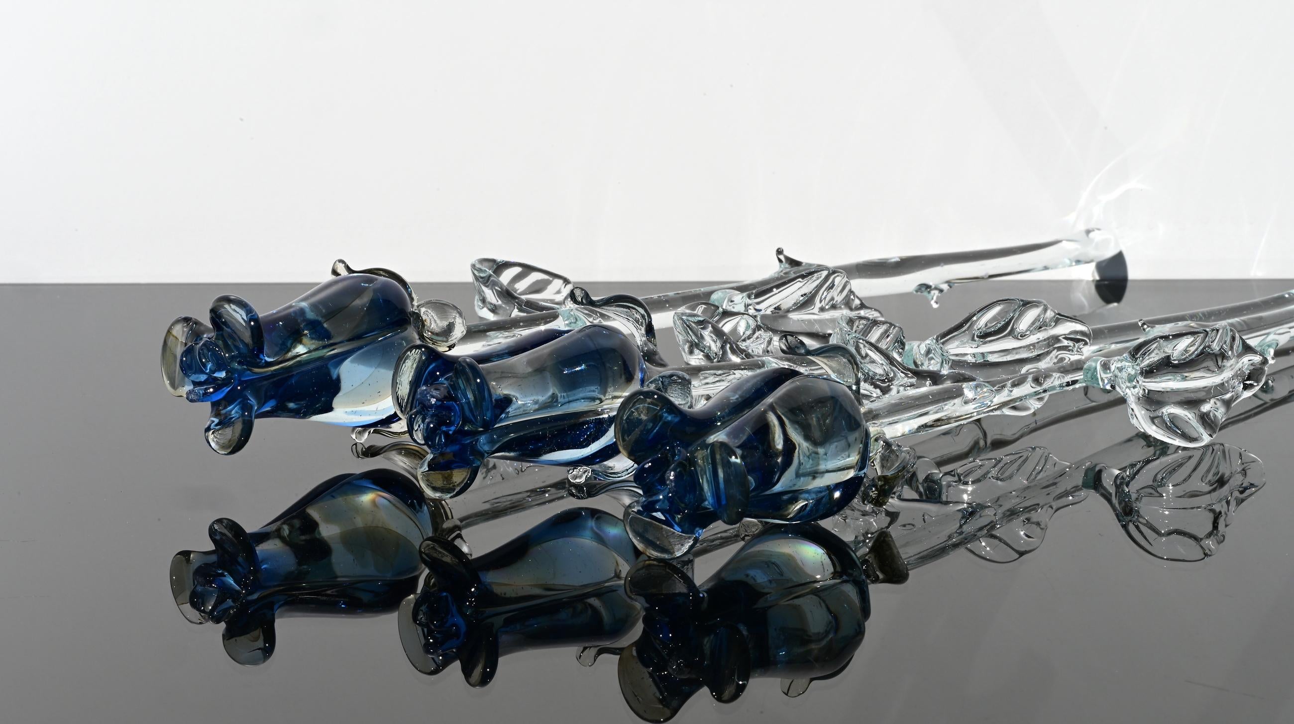 "Marina" Crystal-Blue Fusion Glass Rose
