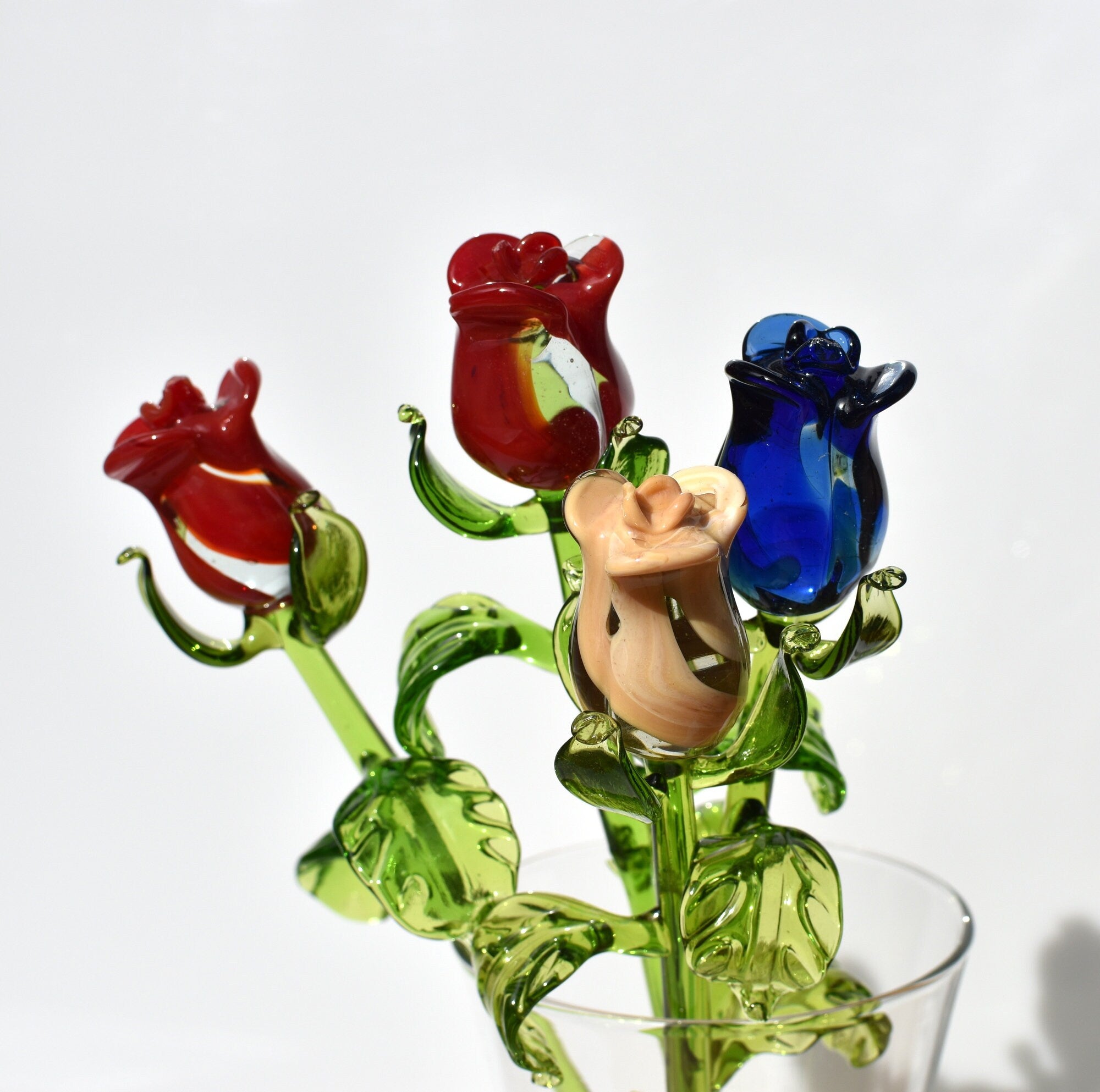 "Amor" Handblown Red Glass Rose