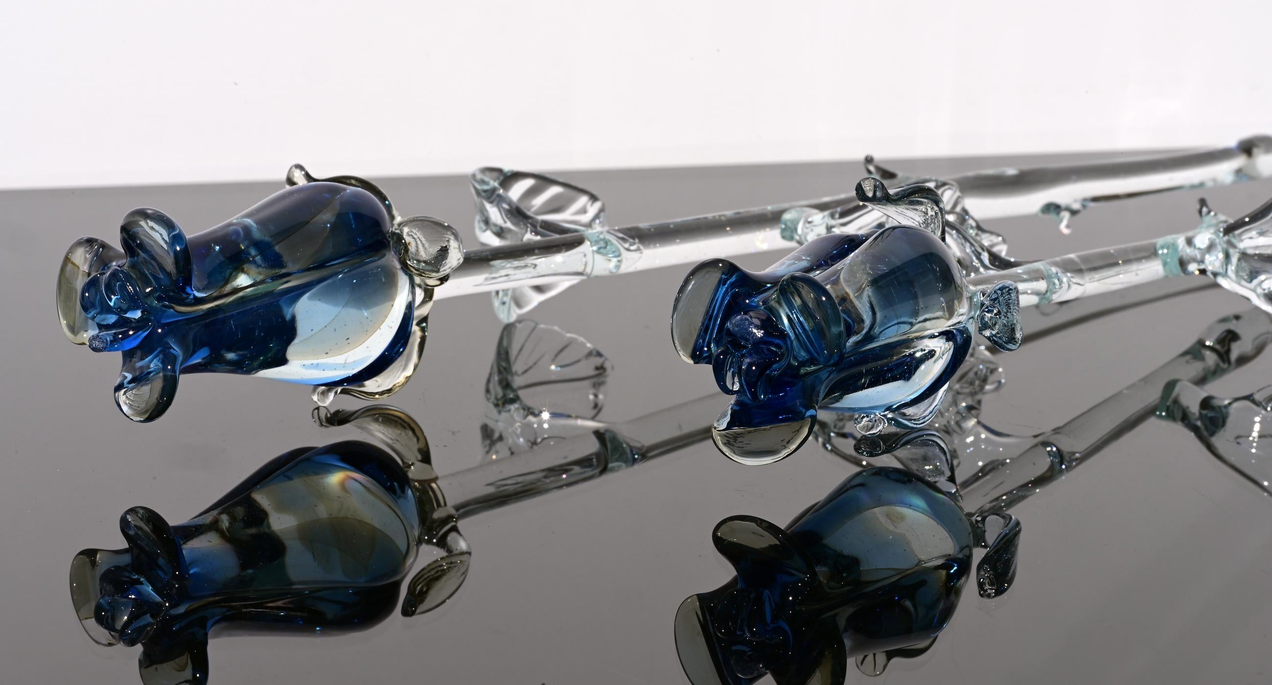 "Marina" Crystal-Blue Fusion Glass Rose