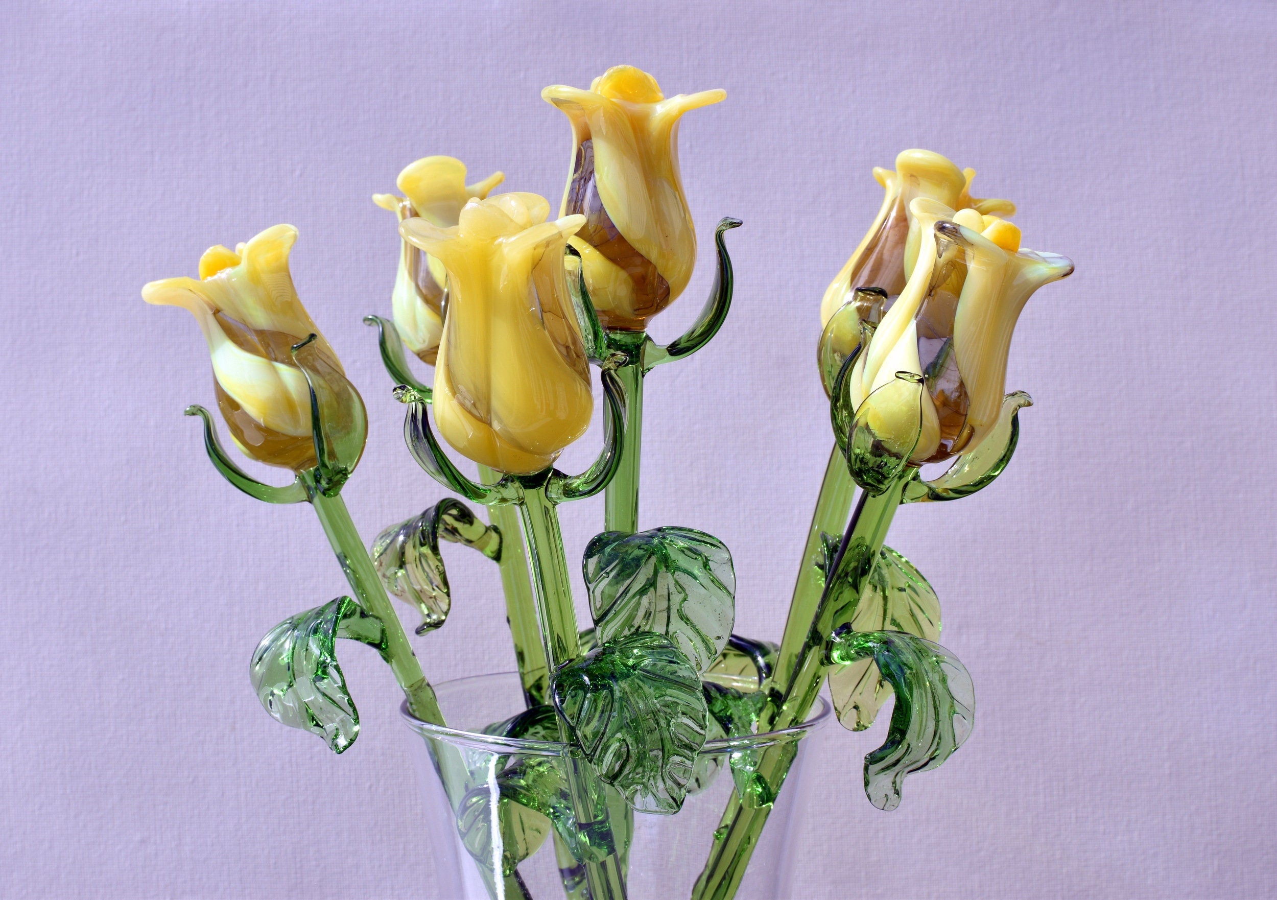 "Sun Spot" Yellow Handblown Glass Rose