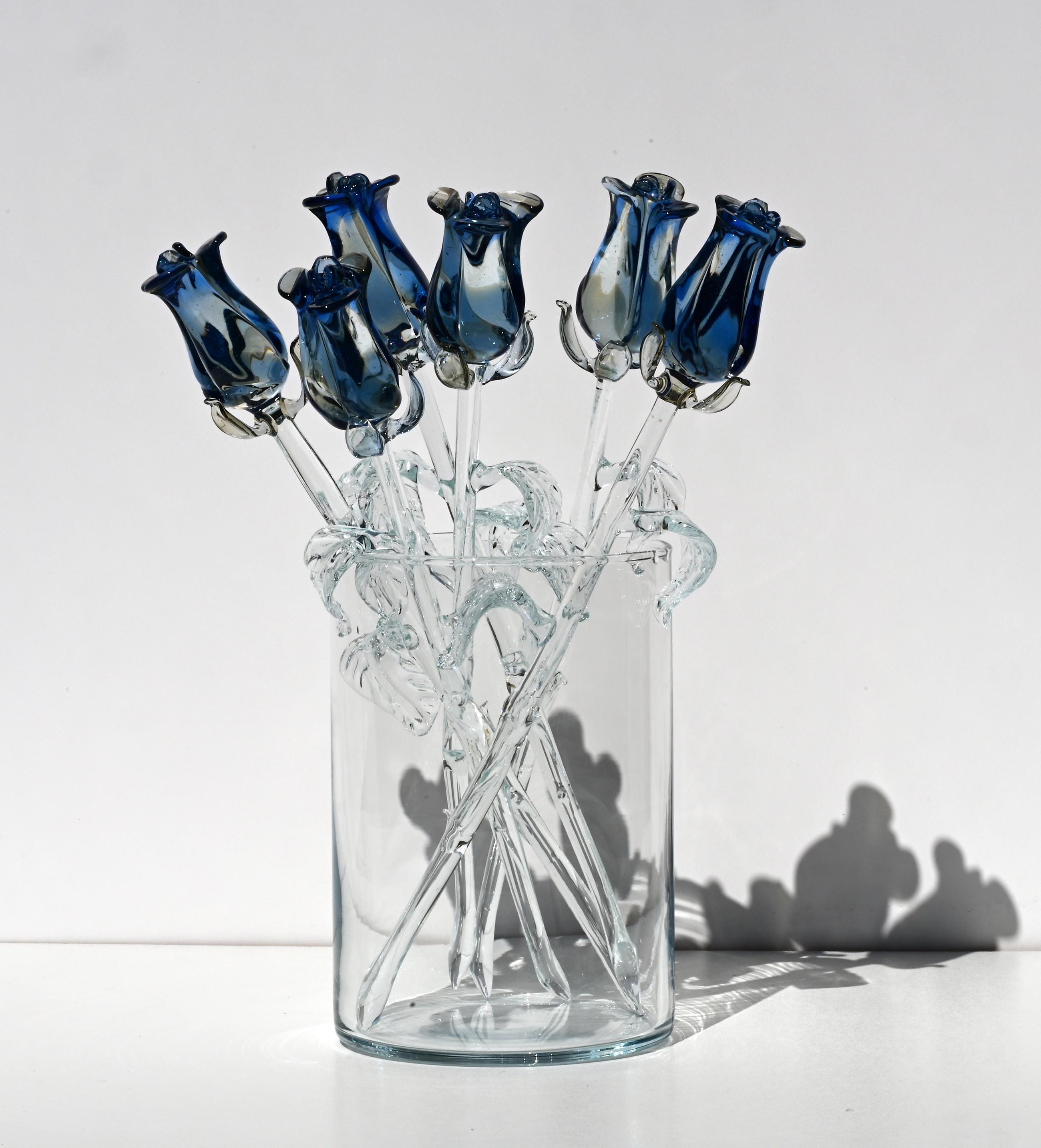 "Marina" Crystal-Blue Fusion Glass Rose