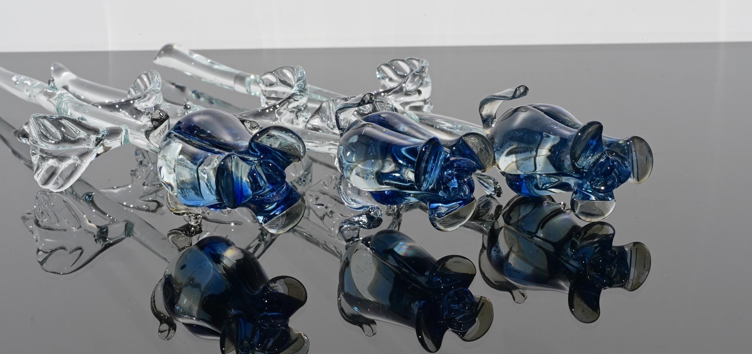 "Marina" Crystal-Blue Fusion Glass Rose