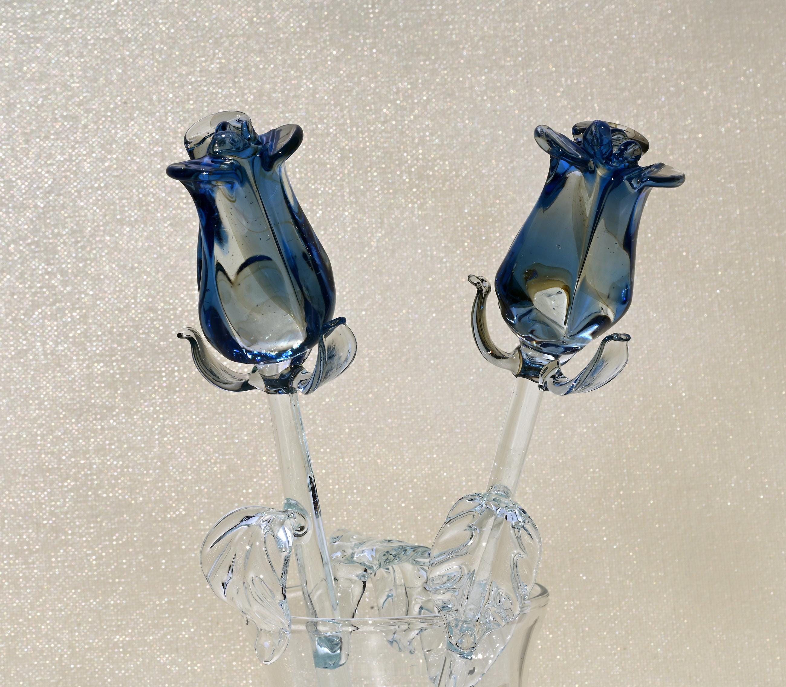 "Marina" Crystal-Blue Fusion Glass Rose