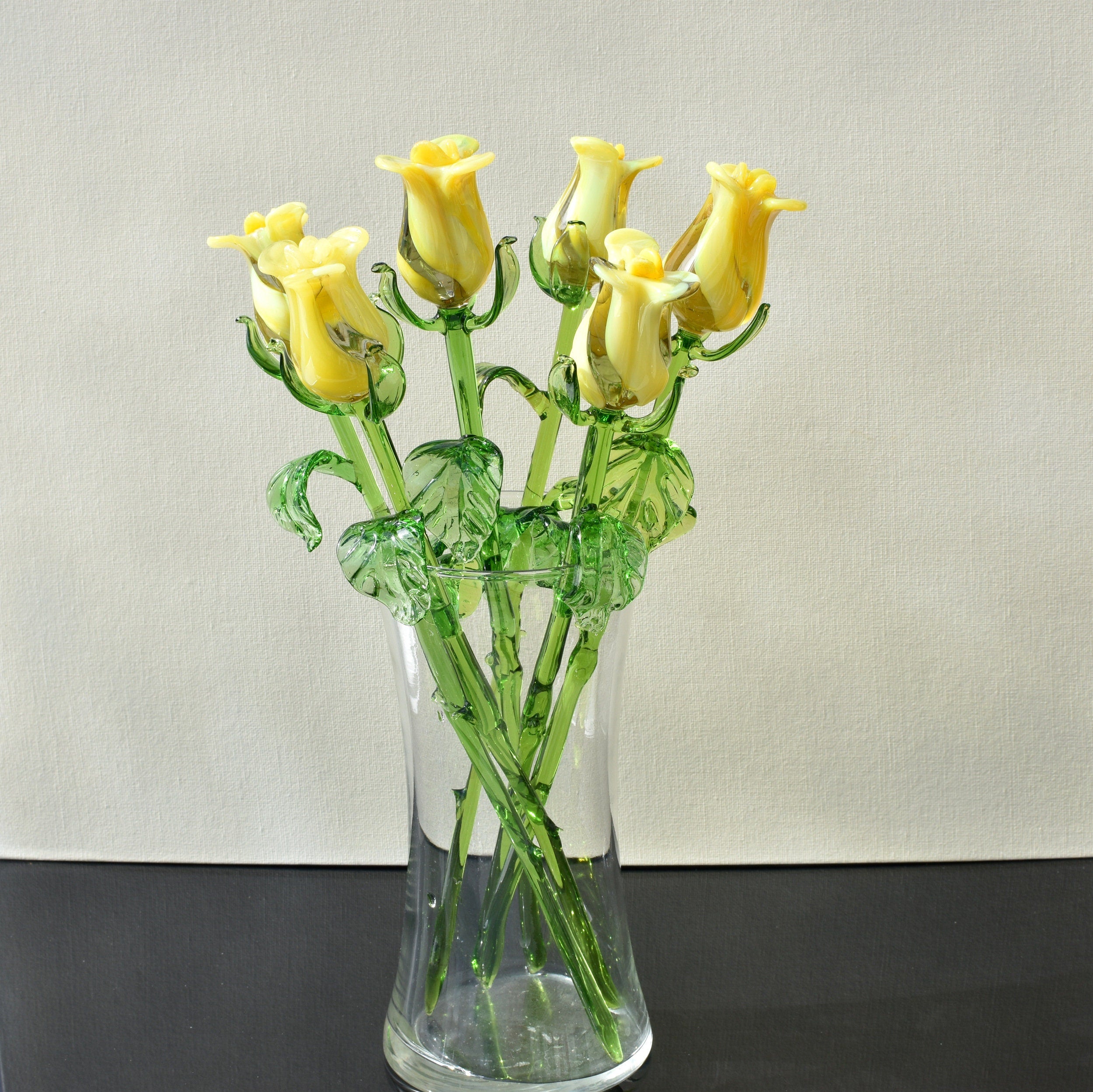 "Sun Spot" Yellow Handblown Glass Rose