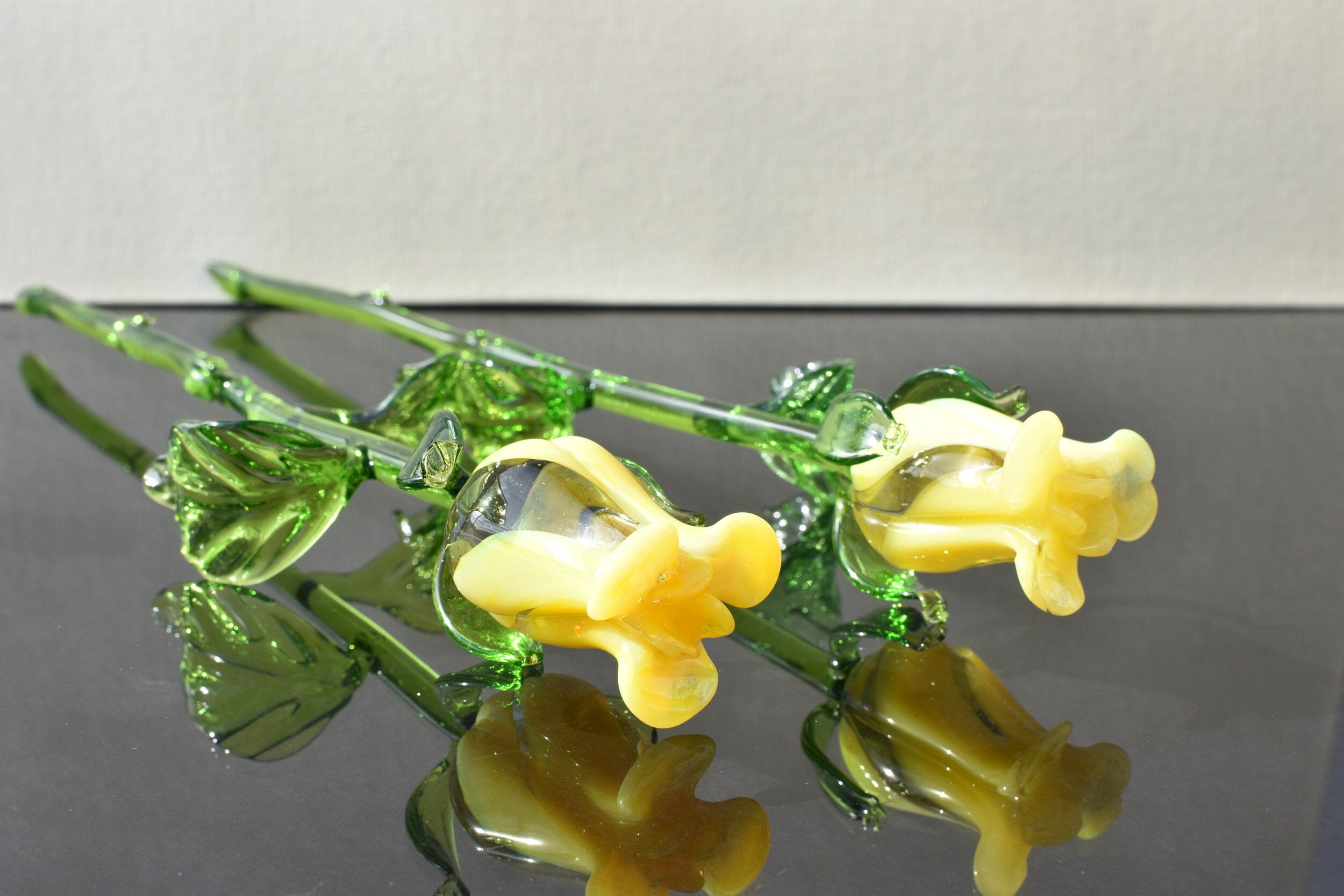 "Sun Spot" Yellow Handblown Glass Rose
