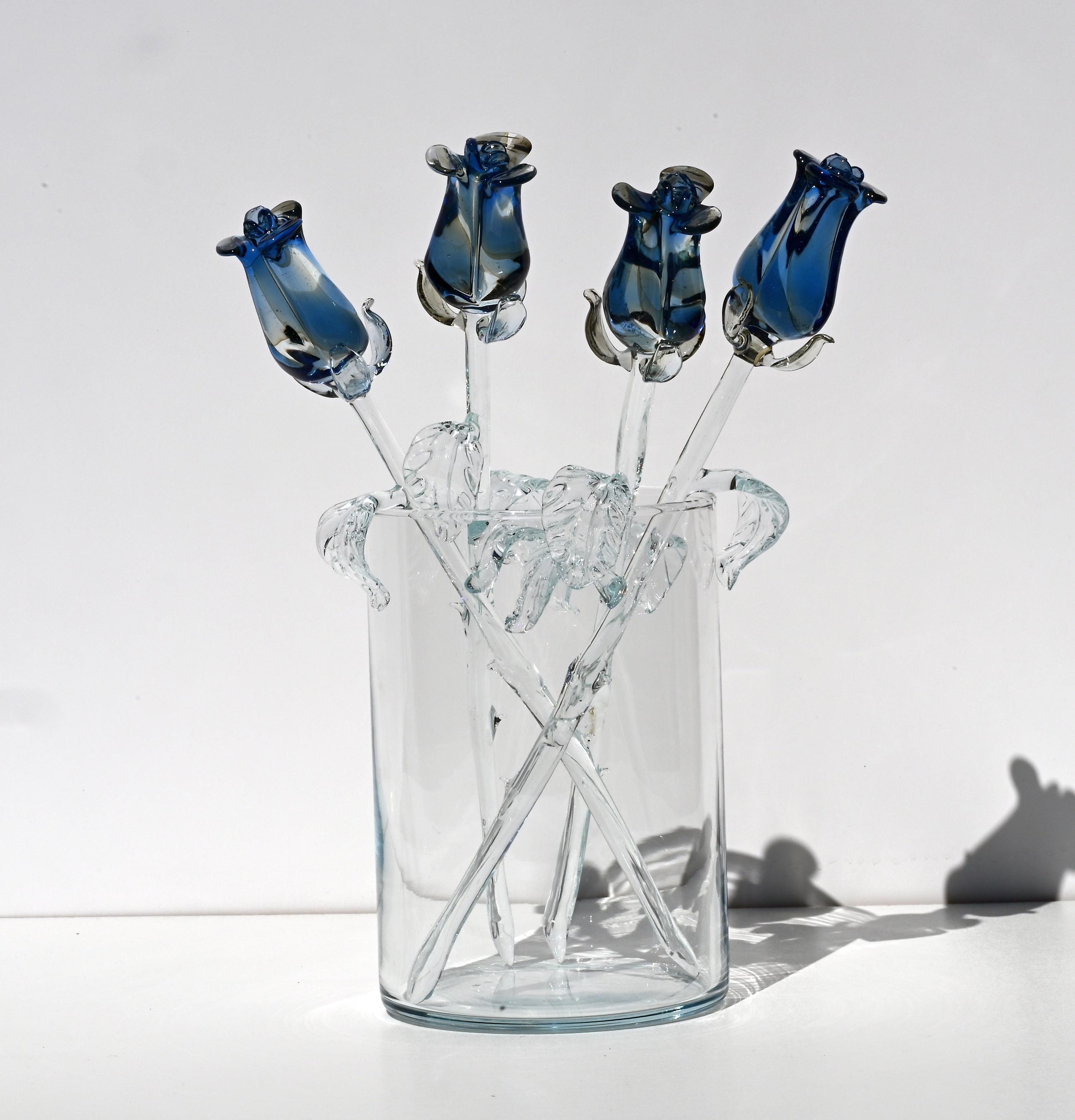 "Marina" Crystal-Blue Fusion Glass Rose