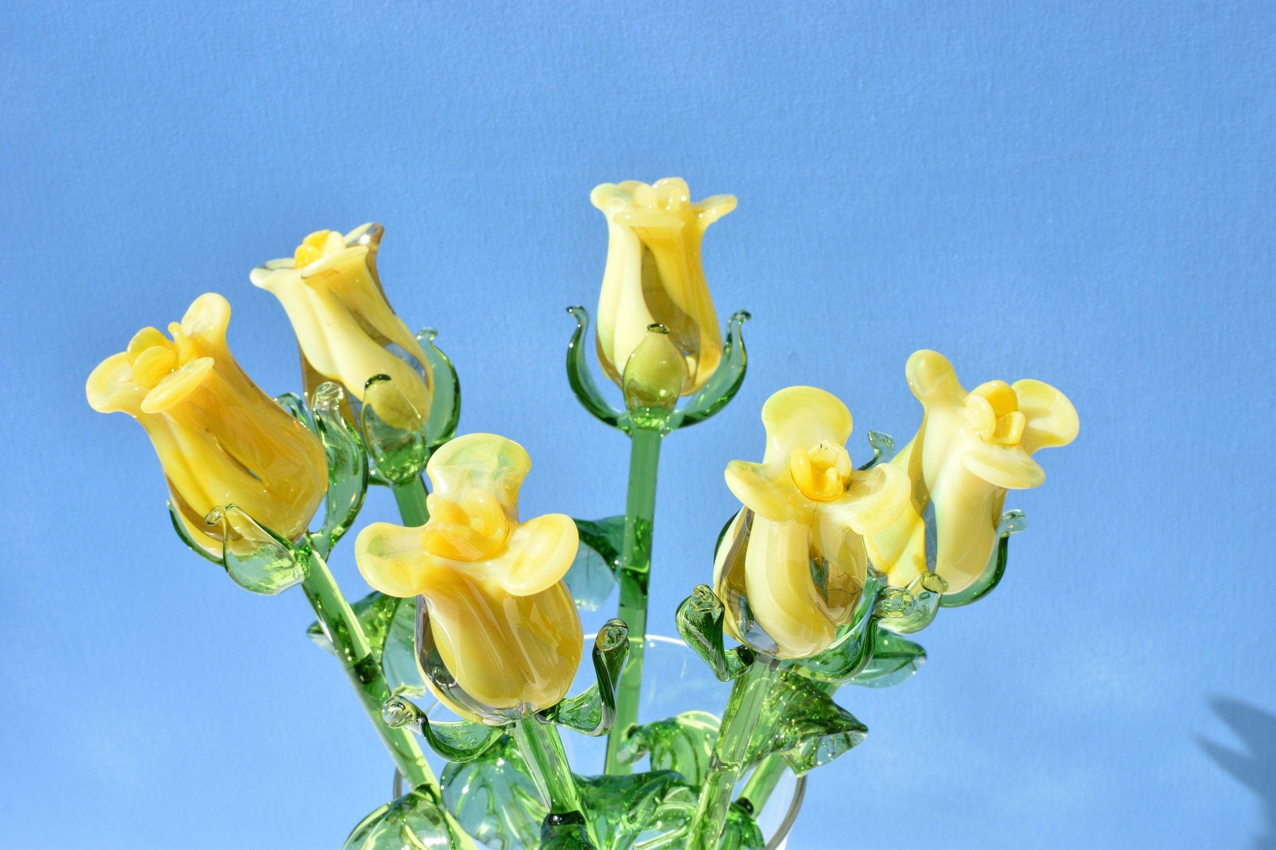 "Sun Spot" Yellow Handblown Glass Rose