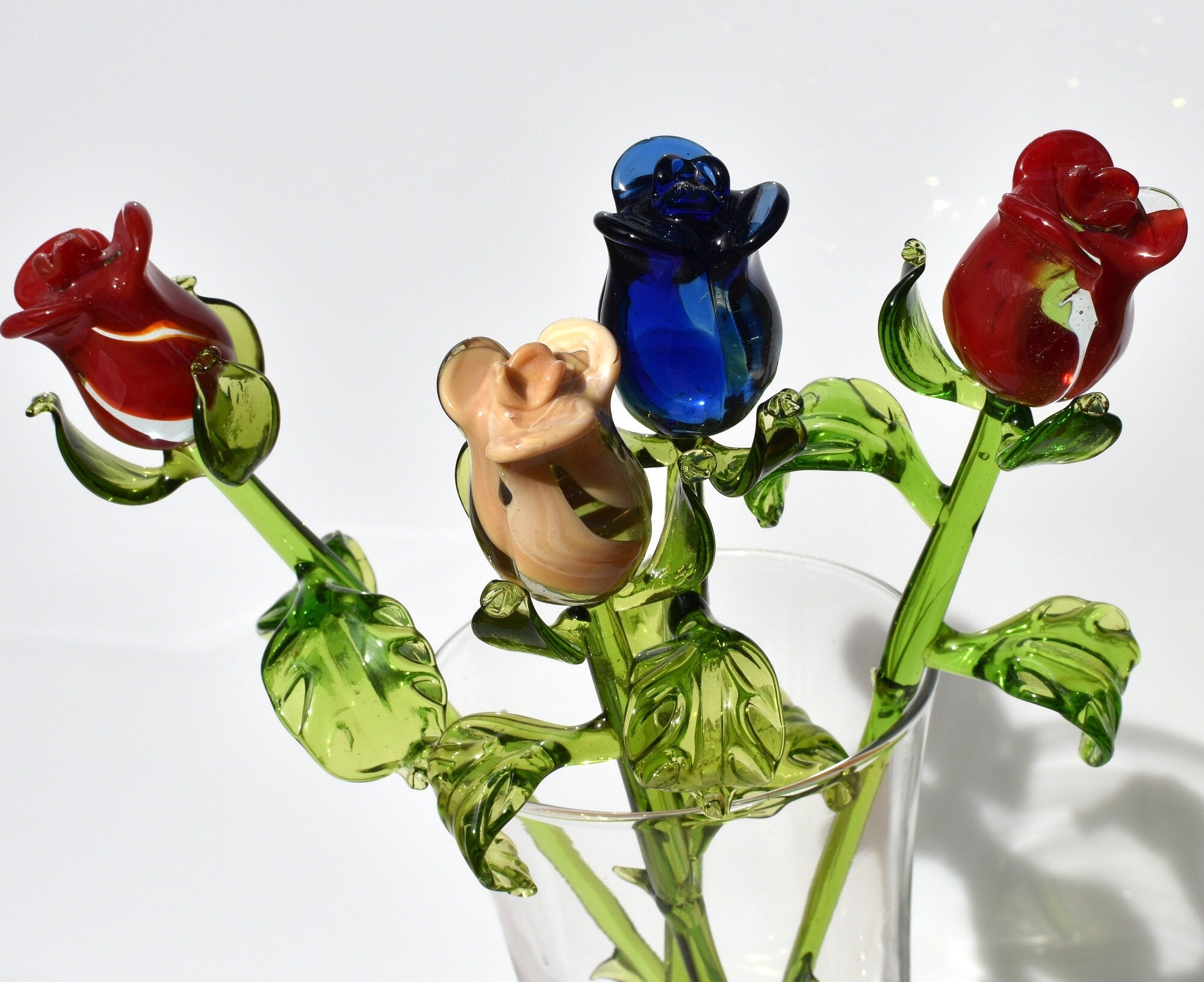 "Amor" Handblown Red Glass Rose