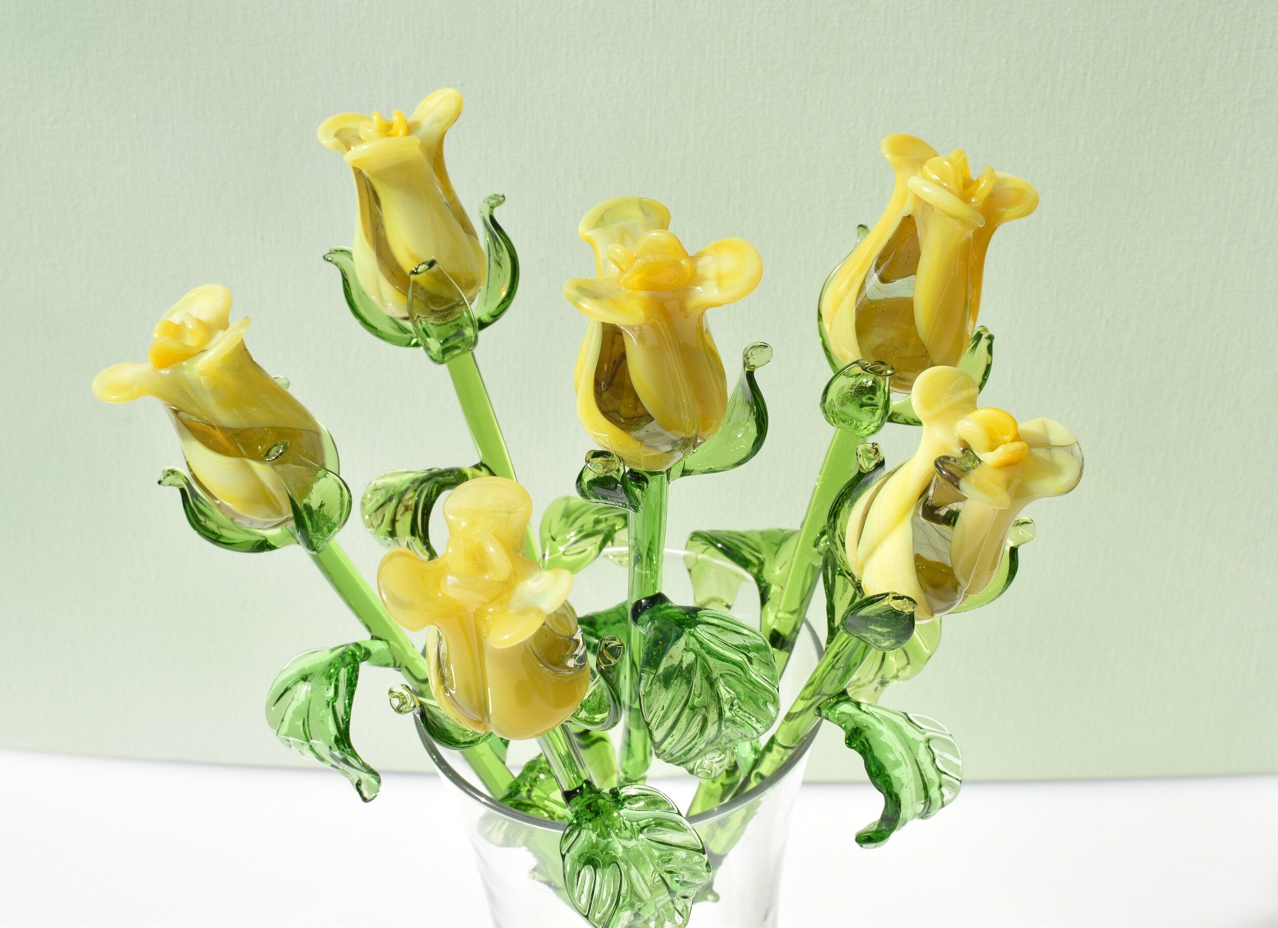 "Sun Spot" Yellow Handblown Glass Rose
