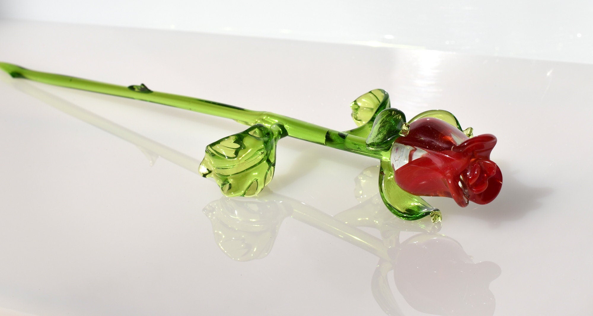 "Amor" Handblown Red Glass Rose