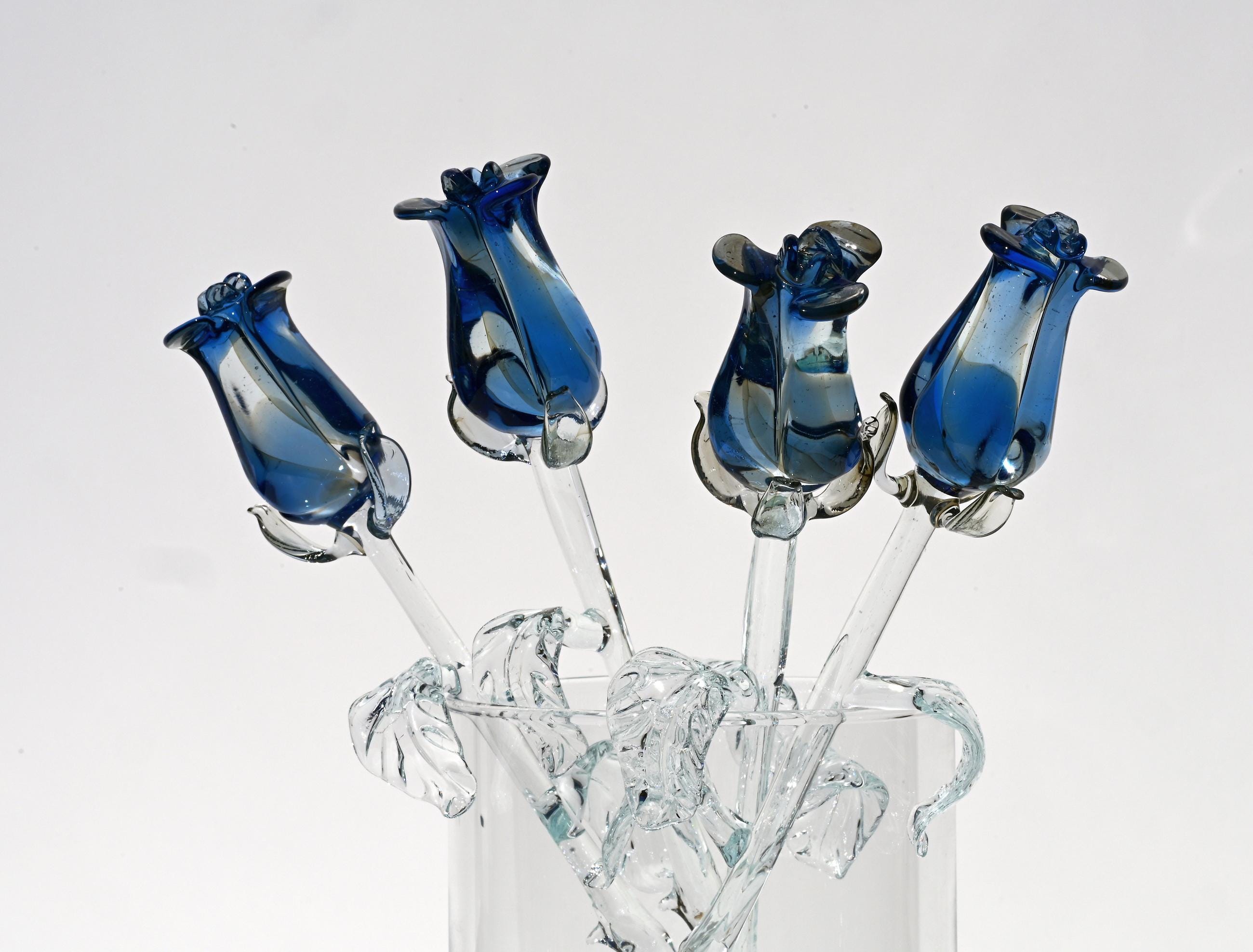"Marina" Crystal-Blue Fusion Glass Rose