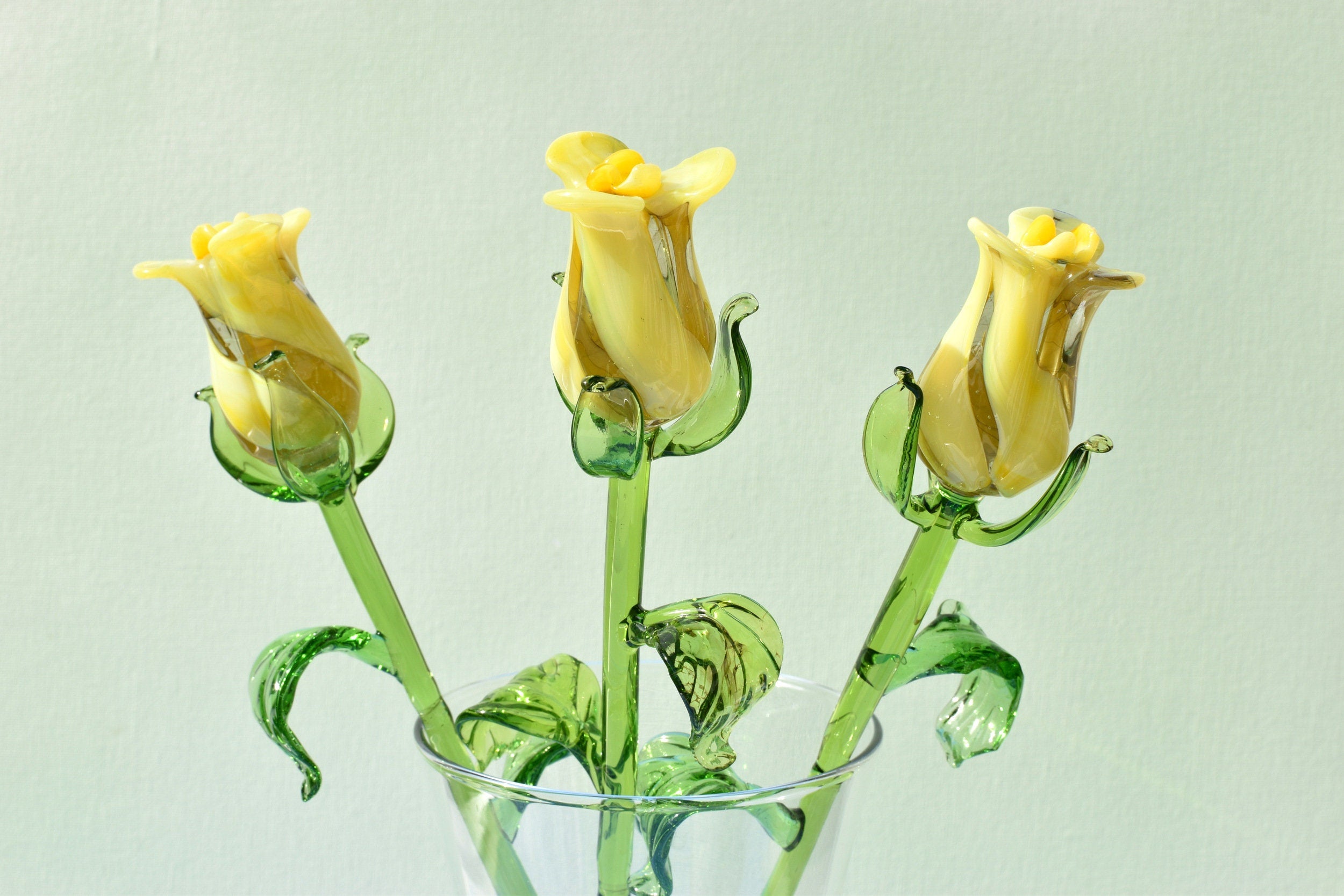 "Sun Spot" Yellow Handblown Glass Rose