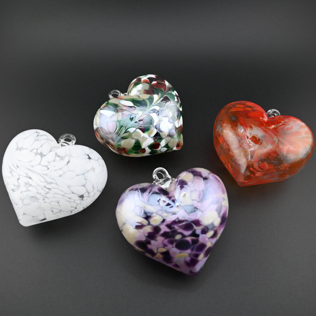 Carpathi Heart Ornament Collection: Hand-Blown Crystal Set of Four