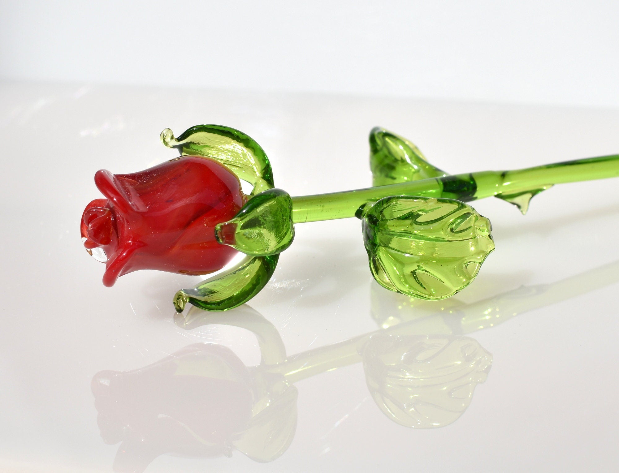 "Amor" Handblown Red Glass Rose