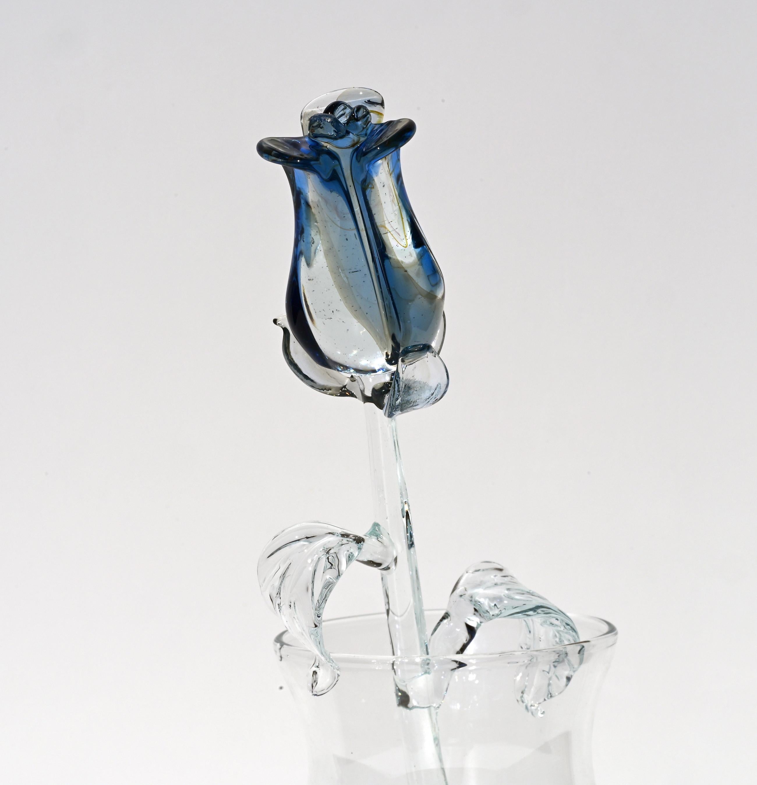 "Marina" Crystal-Blue Fusion Glass Rose
