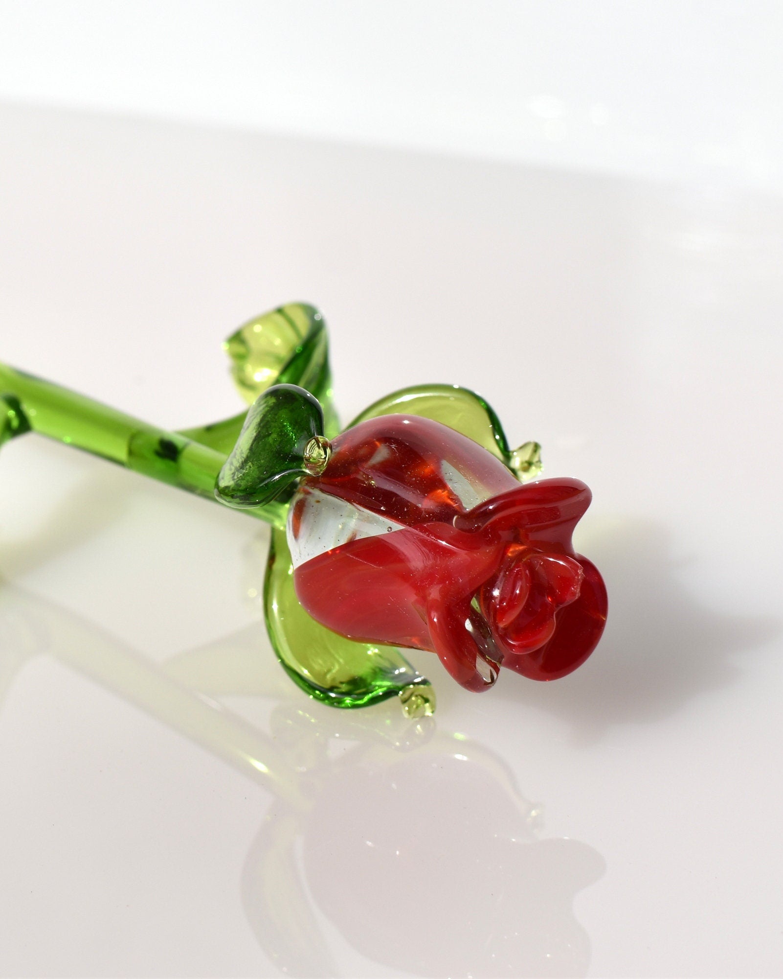 "Amor" Handblown Red Glass Rose