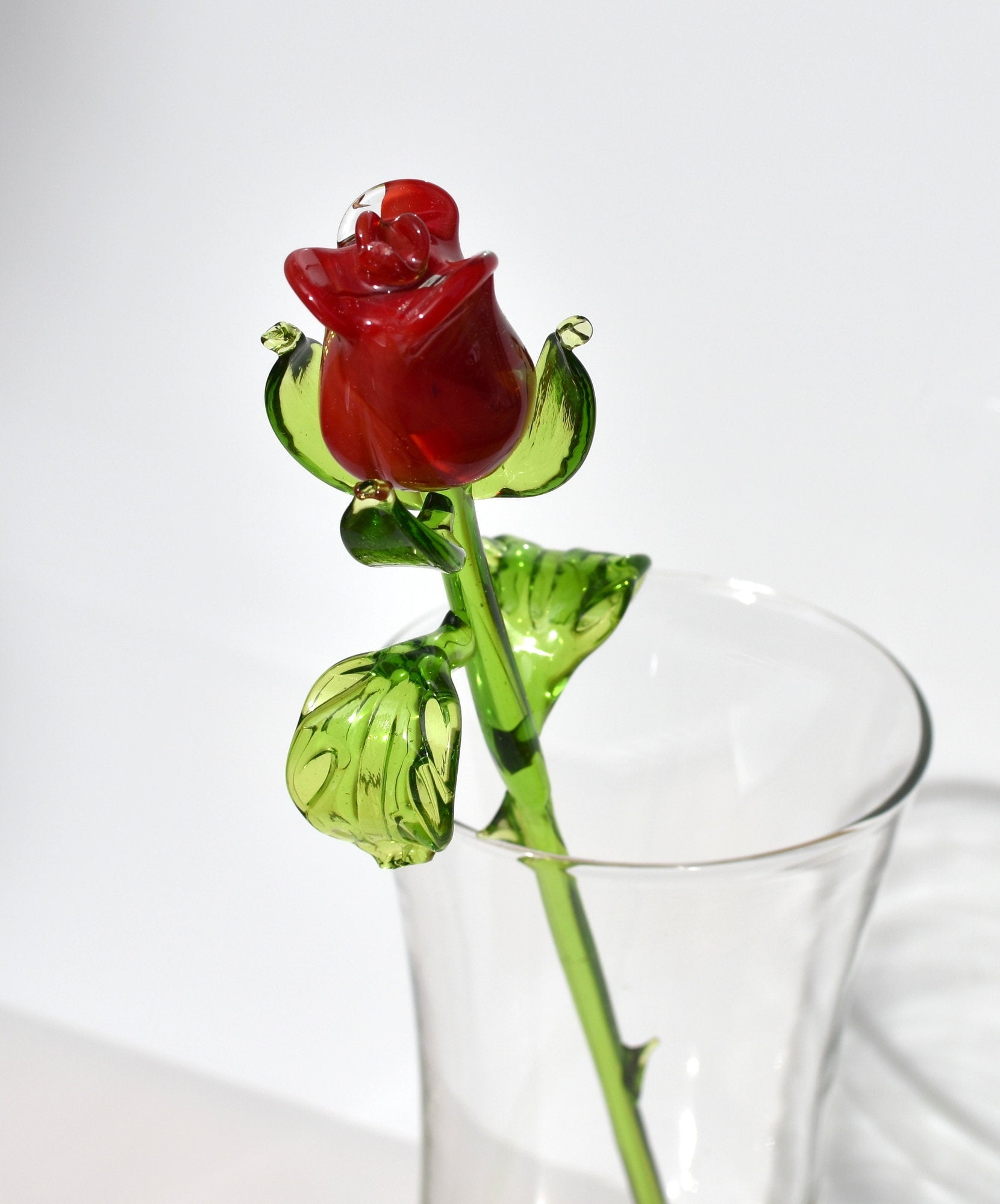 "Amor" Handblown Red Glass Rose