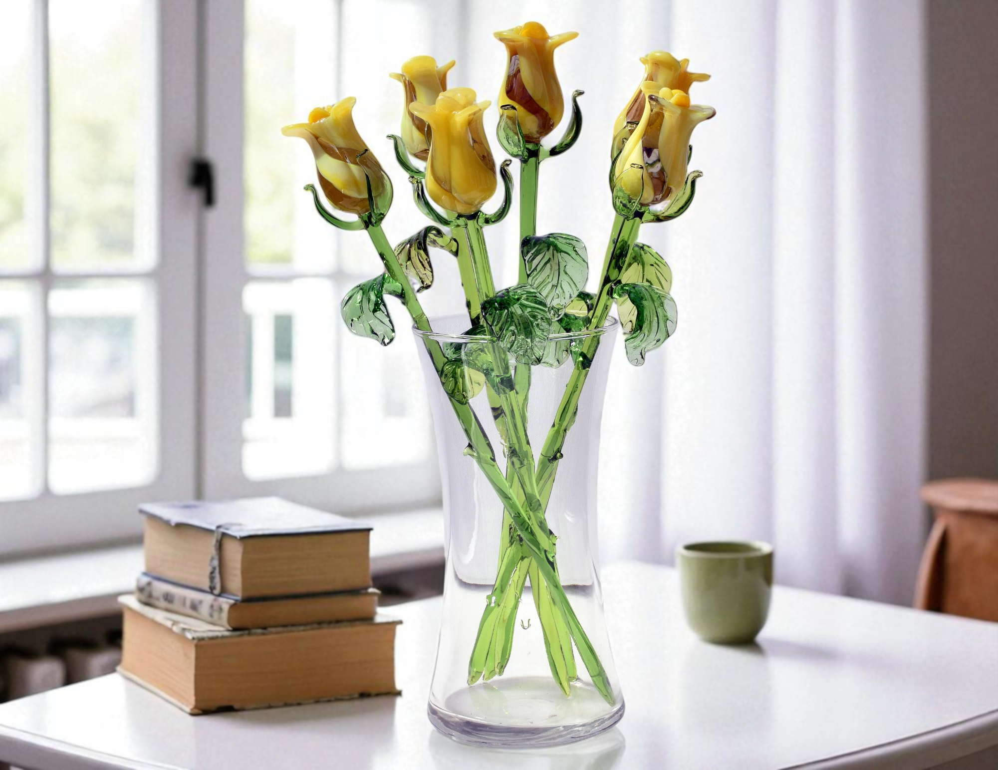 "Sun Spot" Yellow Handblown Glass Rose